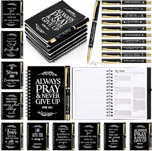 Spakon 10 Sets Religious Christian Gifts for Women Bulk Mother's Day Graduation Prayer Journal Notepad Spiral Church Planner Notebook Bible Verse Pen First Communion Party God Scripture (Black) in Saudi Arabia