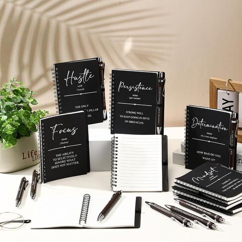 TecUnite 10 Sets Inspirational Spiral Notebooks Motivational Pens Bulk Employee Appreciation Gifts Notepads Journals Bamboo Pen Thank You Gift for Nurse Teacher Coworker Staff Team Graduation (Black) in Saudi Arabia