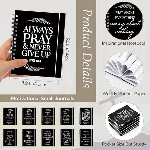 Spakon 10 Sets Religious Christian Gifts for Women Bulk Mother's Day Graduation Prayer Journal Notepad Spiral Church Planner Notebook Bible Verse Pen First Communion Party God Scripture (Black) in Saudi Arabia