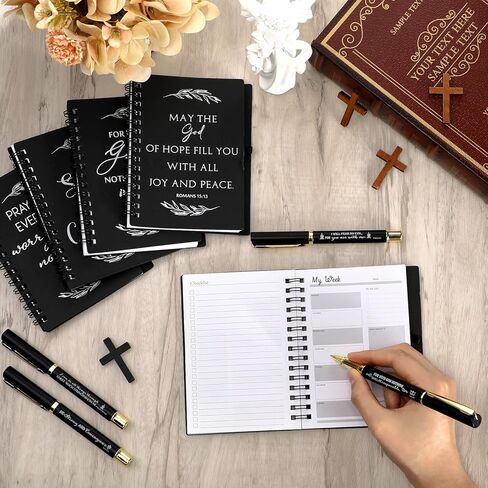 Spakon 10 Sets Religious Christian Gifts for Women Bulk Mother's Day Graduation Prayer Journal Notepad Spiral Church Planner Notebook Bible Verse Pen First Communion Party God Scripture (Black) in Saudi Arabia