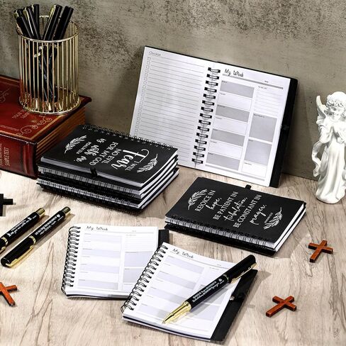 Spakon 10 Sets Religious Christian Gifts for Women Bulk Mother's Day Graduation Prayer Journal Notepad Spiral Church Planner Notebook Bible Verse Pen First Communion Party God Scripture (Black) in Saudi Arabia
