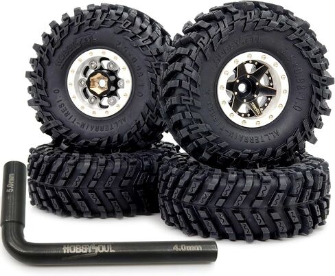 Hobbysoul 64mm ناعم لزج 1.0 إطارات و 1.0 عجلات Beadlock العجلات النحاسية ، -1.5 مم و -5.5 مم إزاحة سلبية 1.0 عجلات وإطارات ل RC Mud Crawler جميع التضاريس 1/18 TRX4M 1/24 SCX24 in Kuwait