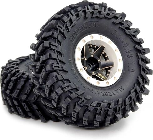 Hobbysoul 64mm ناعم لزج 1.0 إطارات و 1.0 عجلات Beadlock العجلات النحاسية ، -1.5 مم و -5.5 مم إزاحة سلبية 1.0 عجلات وإطارات ل RC Mud Crawler جميع التضاريس 1/18 TRX4M 1/24 SCX24 in Kuwait