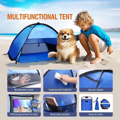 Pop Up Dog Beach Tent,Mini Head Tent,can be Fixed Small Dog Beach Sun Shelters Tent,shelter for cat,Waterproof and Breathable Mobile Phone Stand with Nails in Kuwait