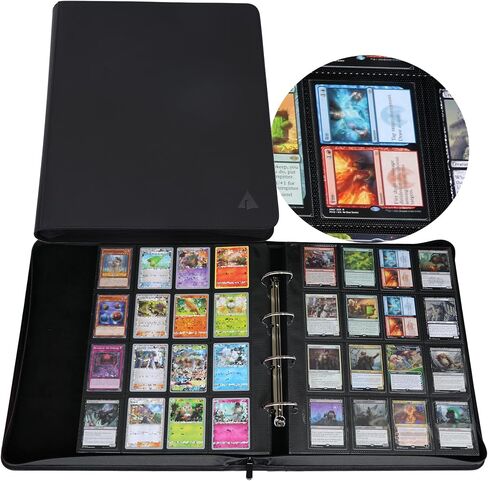 Rayvol 2000 Trading Card Binder, 16 Pocket D-Ring Card Binder Fit 2016 Cards - Large Card Collection Binder with Double-Sided Black Pages for TCG in Kuwait