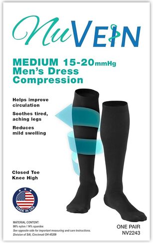 NuVein Men's Compression Socks, 30-40 mmHg Support, Dress Trouser Style, Over Calf Knee High, Black, Large in Kuwait