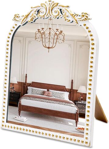 Vintage Vanity Mirror Makeup Mirror Antique Arched Table Mirrors for Dresser,Baroque Gold Decor Ornate Mirror with Stand for Living Room,Tabletop,Bedroom in Saudi Arabia