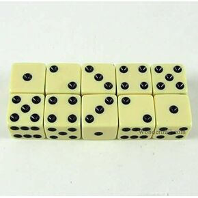Koplow Games Ivory مع Black Pips 16mm (5/8in) D6 Dice (10)