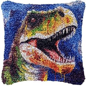 مجموعات غطاء الوسادة المزلاج Dinosaur لسيطات DIY يدويًا وسادة كروس غرزة خطاف وسادة وسادة مجموعات سجادة مع نمط اللون المطبوعة مسبقا قماش الكروشيه kits 17'x 17 '' (n186)