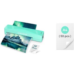Crenova A4 Laminator Machine with 50-Pack 8.5 x 11-Inch Laminating Sheets Green
