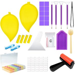 Qtopun 5D Diamond Painting Tools, 59pcs DIY Painting Accessories Kits Multiple Sizes Painting Pens 28 Slots Diamond Embroidery Box for DIY Art Crafts