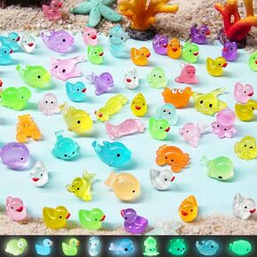 100Pcs Luminous Mini Duck with Ocean Animals, Tiny Resin Figurines Glow in The Dark for Prank Garden Micro Landscape Dollhouse Decor Craft, 70pcs Ducks with 30pcs Sea Animals