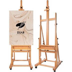 H-Frame Easel للطلاء والارتفاع والميل ، فني Beechwood الصلب الكبير القابل للتعديل للفنون ، يحمل قماشًا يصل إلى 82 "، مع 4 عجلات قفل صامتة ، طبيعية