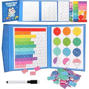 Magnetic Fraction Educational Puzzle,Magnetic Fraction Tiles & Fraction Circles,Montessori Fraction Manipulatives Learning Games for Kids,Fraction Manipulatives for Elementary School