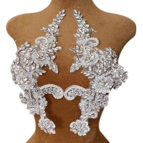White Beaded Lace Applique Trim Clothing Patch Patches with Sewing Beads Sequins Stones Rhinestones Designer DIY for Dress Clothing Prom Gown Accessories
