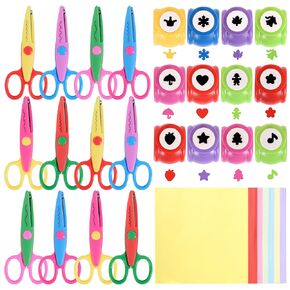 114 PCS Hole Punch & Craft Scissors مجموعة ، مقصات زخرفية ، حافة زخرفية ، أشكال ثقب حرفية للأطفال معلمي الوالدين ، طقم Place Puncher لصياغة Scrapbooking School Supplies Projects DIY