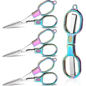 3 Pcs Folding Scissors, Portable Keychain Travel Scissors Mini Badge Scissors Retractable Crafting Scissors Stainless Steel Compact Pocket Scissors for Outdoor Home Office Use (Titanium Color)