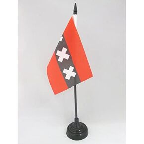 علامة Amsterdam Table Flag 4 '' x 6 '' - Desk Desk Flag 15 × 10 سم - عصا بلاستيكية أسود وقاعدة - علم AZ