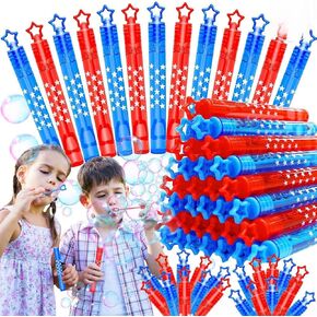 IGEEKID 100 Pack 4th of July Bubble Wands-Red & Blue Star على شكل نجمة ، وعصي الفقاعات المصغرة للأطفال ، وفضل حفلات الرابع من يوليو ، وحفلات أعياد الميلاد ، والمرح في الهواء الطلق ، والأنشطة المدرسية