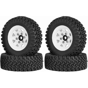4pcs RC Car Tyre and Wheel Set ، Wonfast 1.55 بوصة Beadlock Aluminy Aluminy Metal Rim Rupber Rubber Tire 76mm for 1:10 RC Crawler Car for Tamiya CC01 CC02 LC70 JIMNY AXIAL AX90069 D90 TF2 (White)