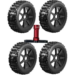 إطارات مطاطية RC 17MM و RIM العجلات البلاستيكية لمدة 1/8 Typhon 6S 3S BLX ، Talion 6S BLX ، Redcat ، Losi ، Team ، HPI ، HPS ، Kyosho ، Wheels Tyres w/17mm Wheel Wrench （4pcs Black