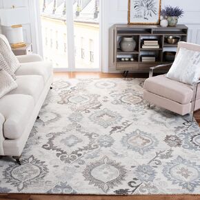 SAFAVIEH Suzani Collection Runner Rug - 2'3" x 6', Ivory & Grey, Handmade Boho Wool, Ideal for High Traffic Areas in Living Room, Bedroom (SZN336A)
