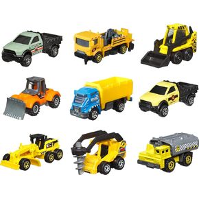 Matchbox Cars 9-Pack of 1:64 Scale Toy Construction Trucks, Excavators or Pick-Ups, Collectable Set (Styles May Vary)