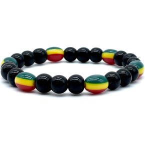 Rastafari Elastic Bracelet with red, Green and Yellow Beads. BOD Marley, Rasta, Reggae and Hippie Bracelet.