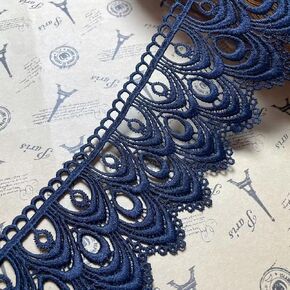 عرض 8 سم أوروبا نمط موجة التطريز غير المرنة ، الستار Tablecloth Slipcover Diy الملابس/الملحقات. (2 ياردة في حزمة واحدة) (الأزرق البحرية)