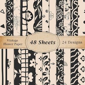 48PCS BOHO IVORY PANDY PASTED DOUBLE BLAIGE SCRAPBOOK PAPERS PAPERS VINTAGE BOTANIC DICRATITION PAPERS PROPER