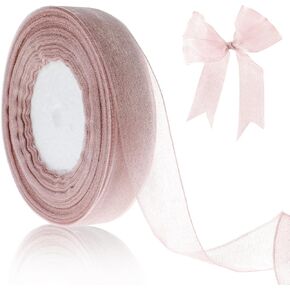 Prasacco 1 Roll Rose Gold Gift Ribbon ، 14.7 قدم × 0.98 بوصة من شريط أورجانيزا للهدية الحرف الشريط الشاحن الشريط الشاحن لحفل الزفاف ، غلاف الهدايا ، زخرفة العطلات ، إكليليتها ، حرف DIY