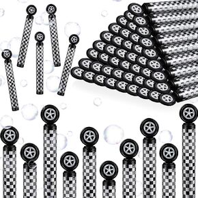 24 PCS Race Car Party Favors Checkered Bubble Wands بالأبيض والأسود المتقلب مصغرة مصغرة لسباق سيارات عيد ميلاد جوائز النشاط جوائز Piñata Goodie Bag Stuffts