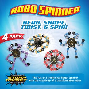 Stomp Rocket Robo Spinner ، Transformable Fidget Spinner ، 4 pack - Transformer Robot Toy Toy - أدوات حسية رائعة - هدايا SPINNING STEM ومصالح الحفلات للبنين والبنات والمراهقين والكبار
