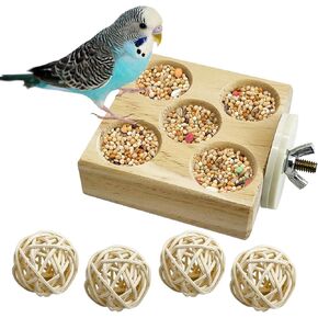 Hamiledyi Small Bird Foraging Toys,Wood Interactive Parakeet Toys for Cage, Bird Enrichment Toys for Conure Slow Feeder, Budgie Cage Toys Puzzle, Parrot Toys for Lovebirds Small Sized Birds(Small)