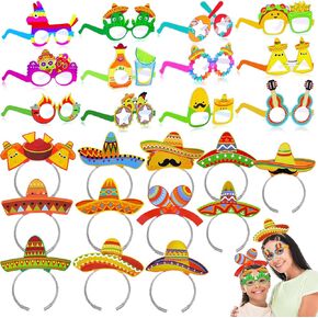 Camlinbo Cinco de Mayo Fiesta Party Forms ، 12 PCS Cardboard Sombrero Headbers و 12 PCS Eyeglasses ، Sombrero Hats Mexican Somed Form