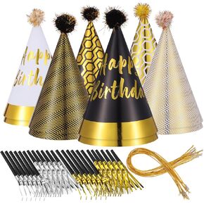 12PCS Glitter Cone Birthday Hats: Pompom Party Hats with 24pcs Party Blowers Blowouts for Kids Party Supplies Celebrations