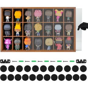 Fuko Pop Display Case ، صندوق تخزين Fuko Pop Vinyl 4 بوصة مع 21 مقصورة ، مربع خزانة مطوية على الجدار الخشبي لدمى المقتنيات ، 15.55 "× 25.83" × 3.23 "