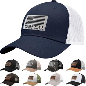 Faith Over Fear Hat with Leather Baseball Cap for Men Boy Gifts for Dad Cross Hats Christian Trucker Caps