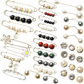 35 Pcs Fancy Safety Pins, Decorative Safety Pins, Jacket Pins, Pants Clips to Tighten Waist, Brooch for Women Dresses, Shirt Pins, Pearl Brooch Pins for Women Pants Clothing Dresses