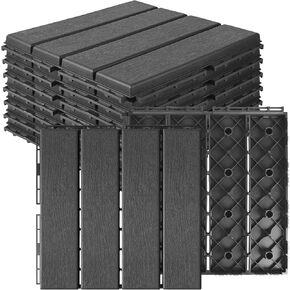Modular Interlocking Cushion 12 Pack 11.8" x 11.8" Rubber Floor Tiles Non-Slip Splicing Drainage Mats for Deck, Pool, Outdoor Shower, Patio, Balcony, Indoor Bathroom, Kitchen, Yard (Black)