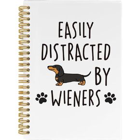 Dog Notebook, Dog Journal, Funny Notebooks, Dachshund Gifts for Women 5.5"x8.3" 164pages Lined Notebooks College Ruled, Easily Distracted by Dachshund Notebook for Office School Supplies