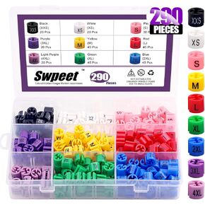 SWPEET 290PCS 9 أحجام شائعة علامات شماعات البلاستيك أدوات تشكيلة ، xxs - علامات ترميز الألوان 4XL للأسلاك والملابس مع صندوق التخزين