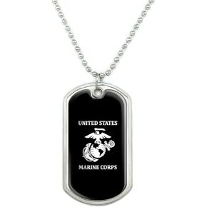 الرسومات والمزيد من مشاة البحرية الأمريكية USMC White Black Black مرخص رسميًا قلادة الكلاب العسكرية مع سلسلة