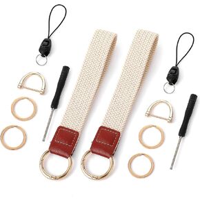 2 Pcs Wristlet Key Chain Woven Wrist Lanyard for Keys Cute Wrist Lanyard with D Ring Keyrings Stretchy Car Short Keychain Lanyards for Women Men Car Keys ID Badges Card Wallets Phone
