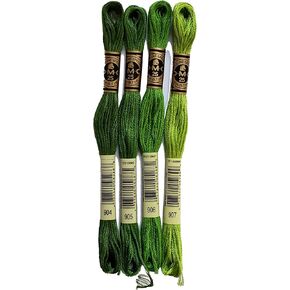 DMC 6 -Strand التطريز الحزمة القطن - ببغاء عائلة اللون الأخضر -4 Skeins من الخيط - 8.7yd skeins