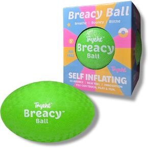 Self Inflating Ball 5", Rubber New Feel Breacy Ball, Hi Bouncy, Never Need Pump, Neon Green, Playground Balls, Handball, Dodgeballs, Picnic and School Perfect All Ages Play in and Outdoor
