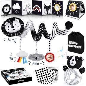 Joyreal Black and White High Contrast Baby Toys for 0 1 2 3 Months Newborn, Sensory Toys for Babies 0-6 Months with Black and White Cards for Brain Development, Montessori Toys for Infants Baby Gifts