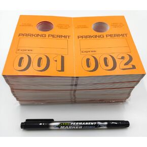 prismite Parking Passes Hanging for Car, Numbered 1-500 Parking Permit Hang Tag, Orange