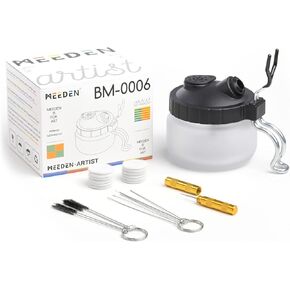 طقم Meeden Airbrush Gun Cleaner: وعاء تنظيف زجاجي ثقيل مع حصيرة مرشح الهواء وحامل البخاخة ، و 5 فرش تنظيف ، و 5 إبر تنظيف ، وإبرة تنظيف فوهة واحدة