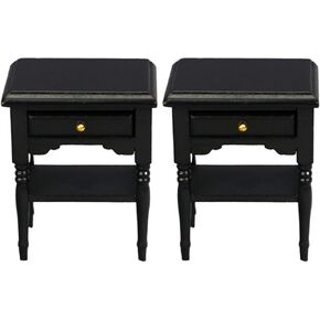 2 Pcs Miniature Wooden Nightstand - Black Dollhouse Bedroom Furniture, Tiny House Cabinet Decor, Miniature End Table for Dollhouse, 2.59 X 2.08 X 3.22 Inches